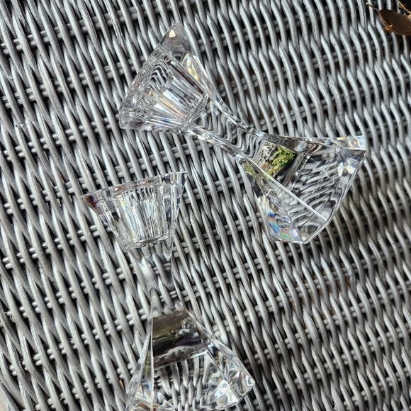 VILLEROY & BOCH ~ Signed Pair Vintage Cocktail Club Crystal Candle Holders ~ 4” - Picture 2 of 4